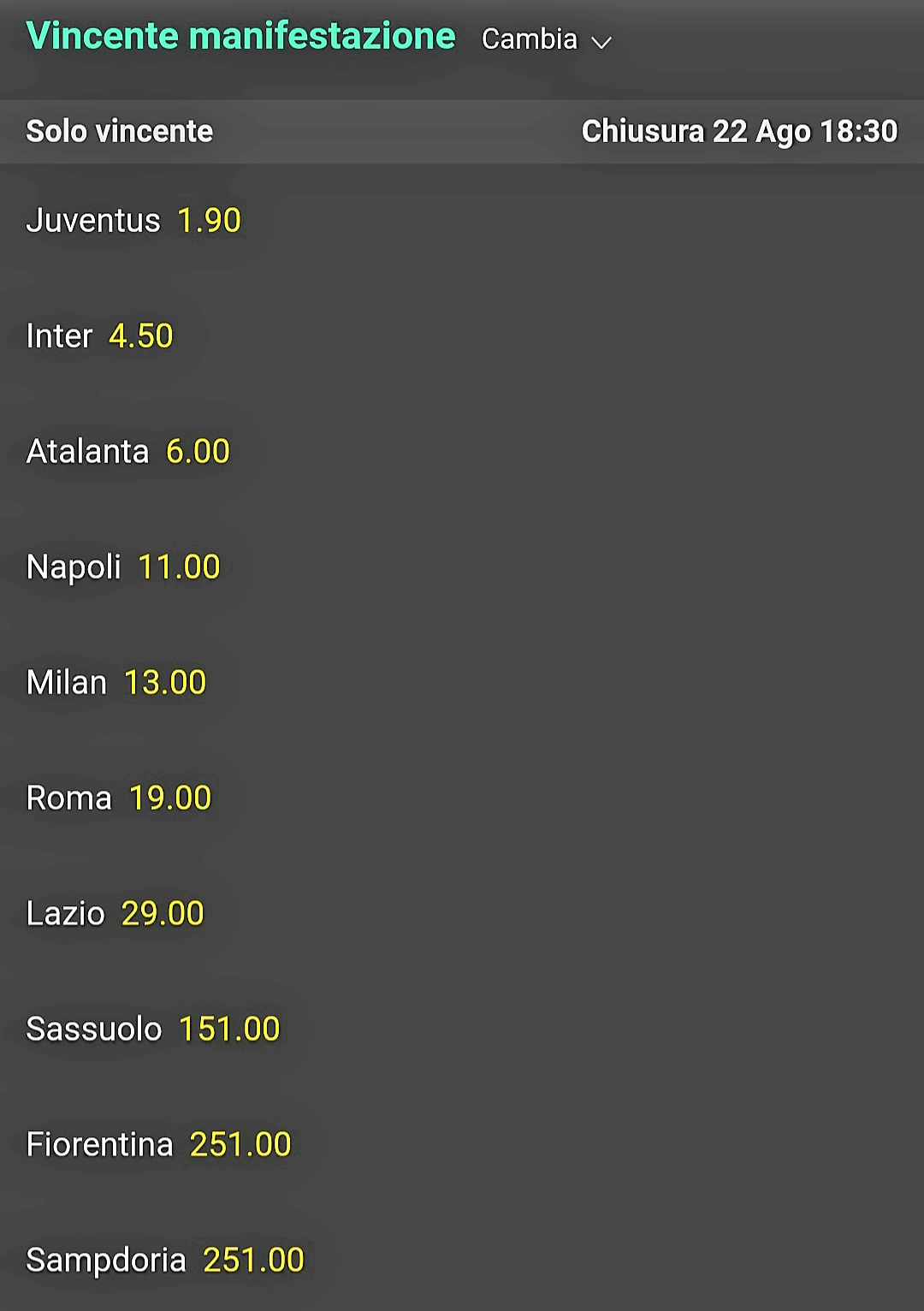 Quote estate 2021 bet365