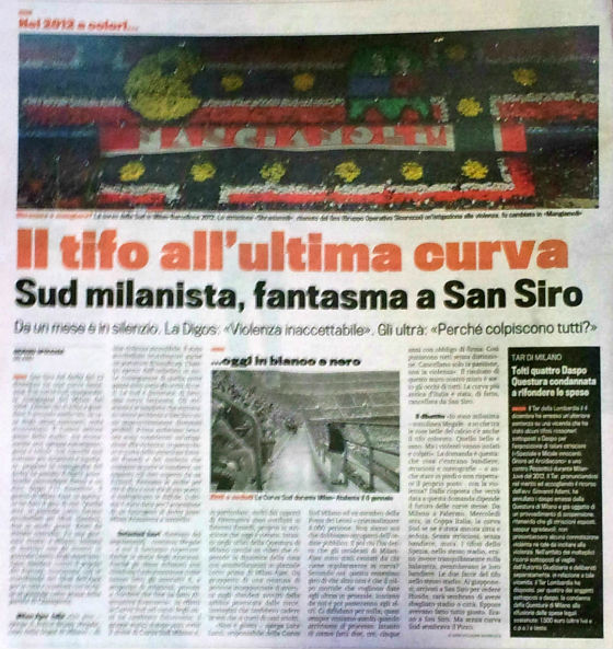gazza di oggi sulla curva